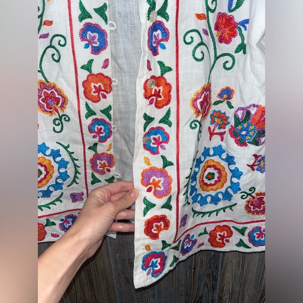 Linea Louis Dell’Olio size XS linen bright embroidered white super cute jacket - Picture 3 of 9